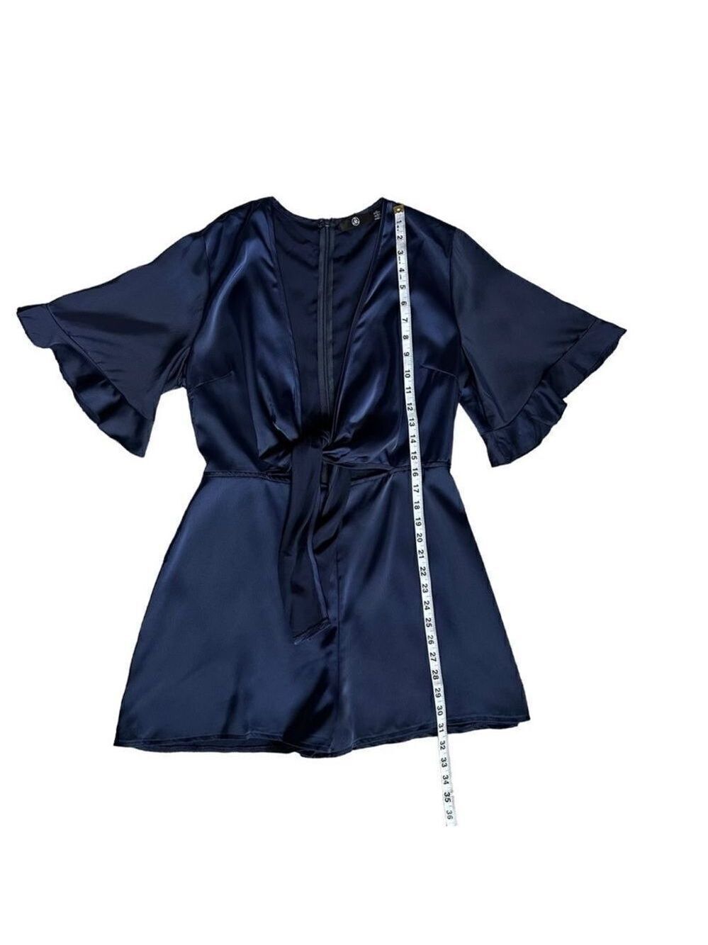 Missguided Tie Front Cutout Satin Navy Blue Shorts Romper Sz 8 - Picture 9 of 16
